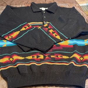 Men's Black Patterned Cardigan Sweater